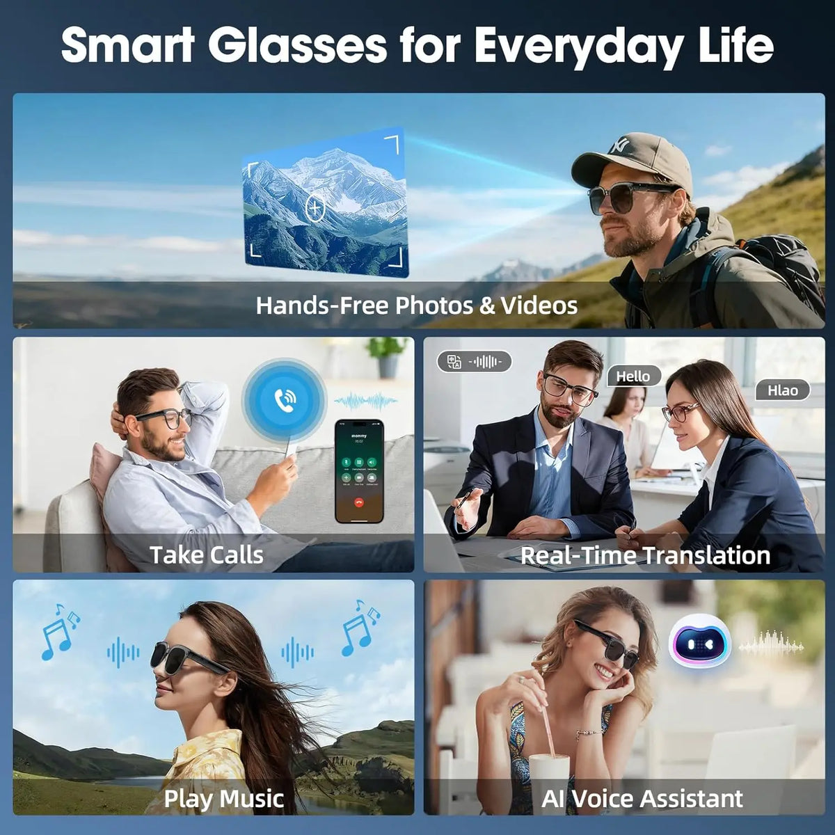 Smart AI Glasses 1080P HD Video Record Camera ChatGPT Bluetooth