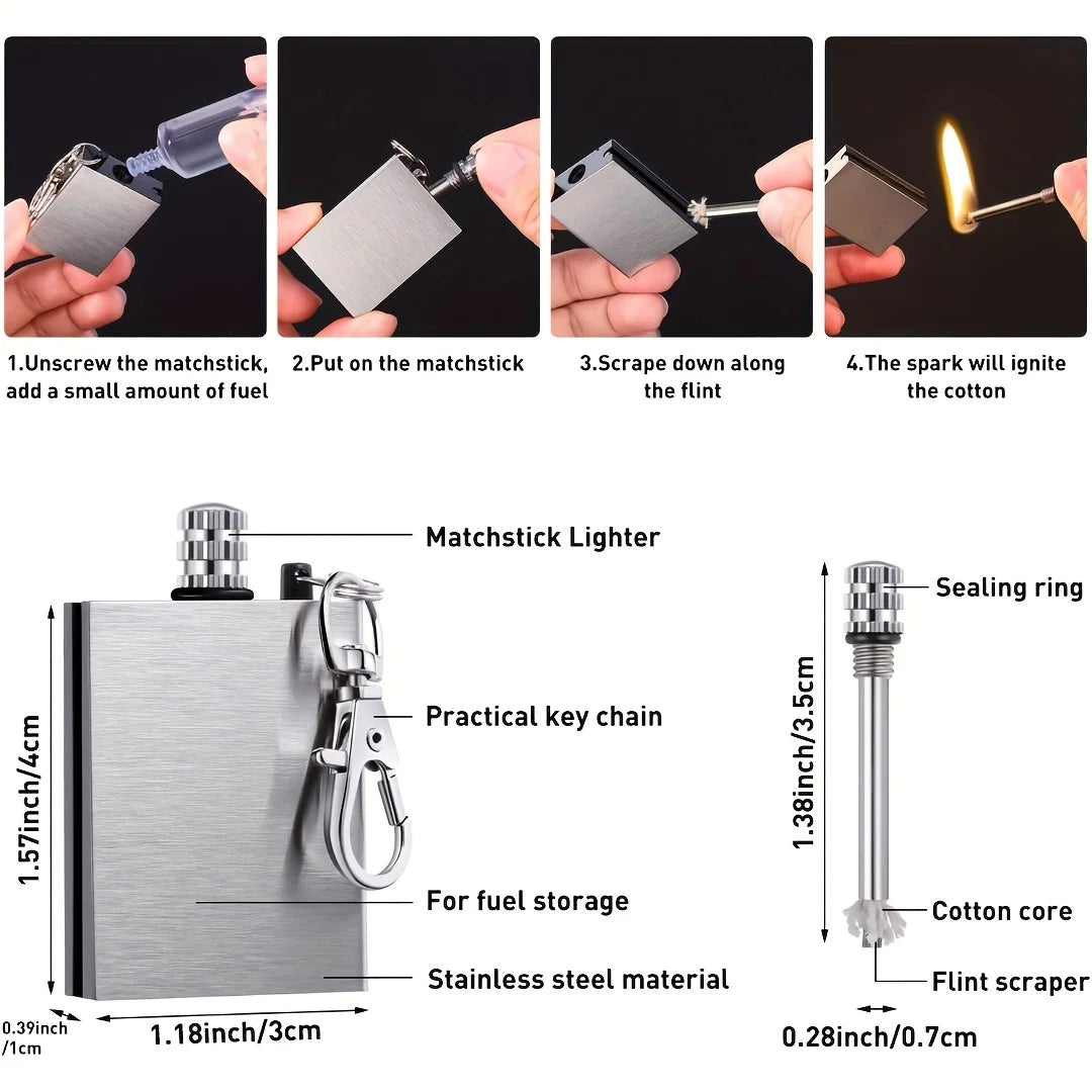 New Set Outdoor Survival Metal Match Coal Oil Lighters Waterproof Keychain, Portable Camping Emergency Igniter