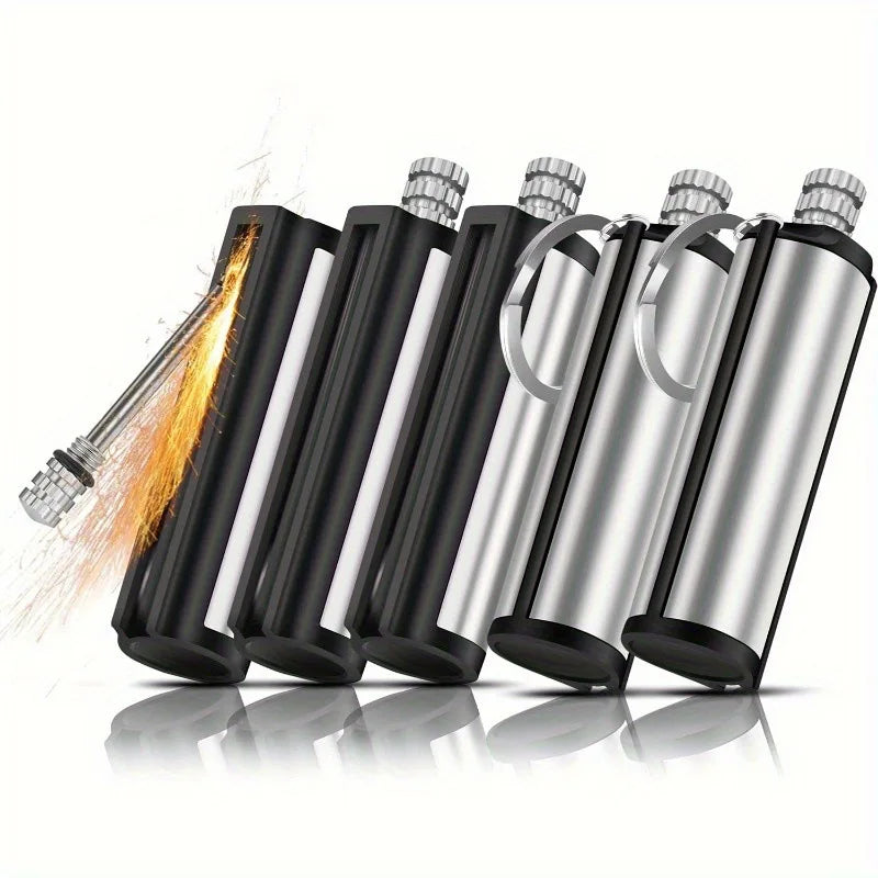 New Set Outdoor Survival Metal Match Coal Oil Lighters Waterproof Keychain, Portable Camping Emergency Igniter